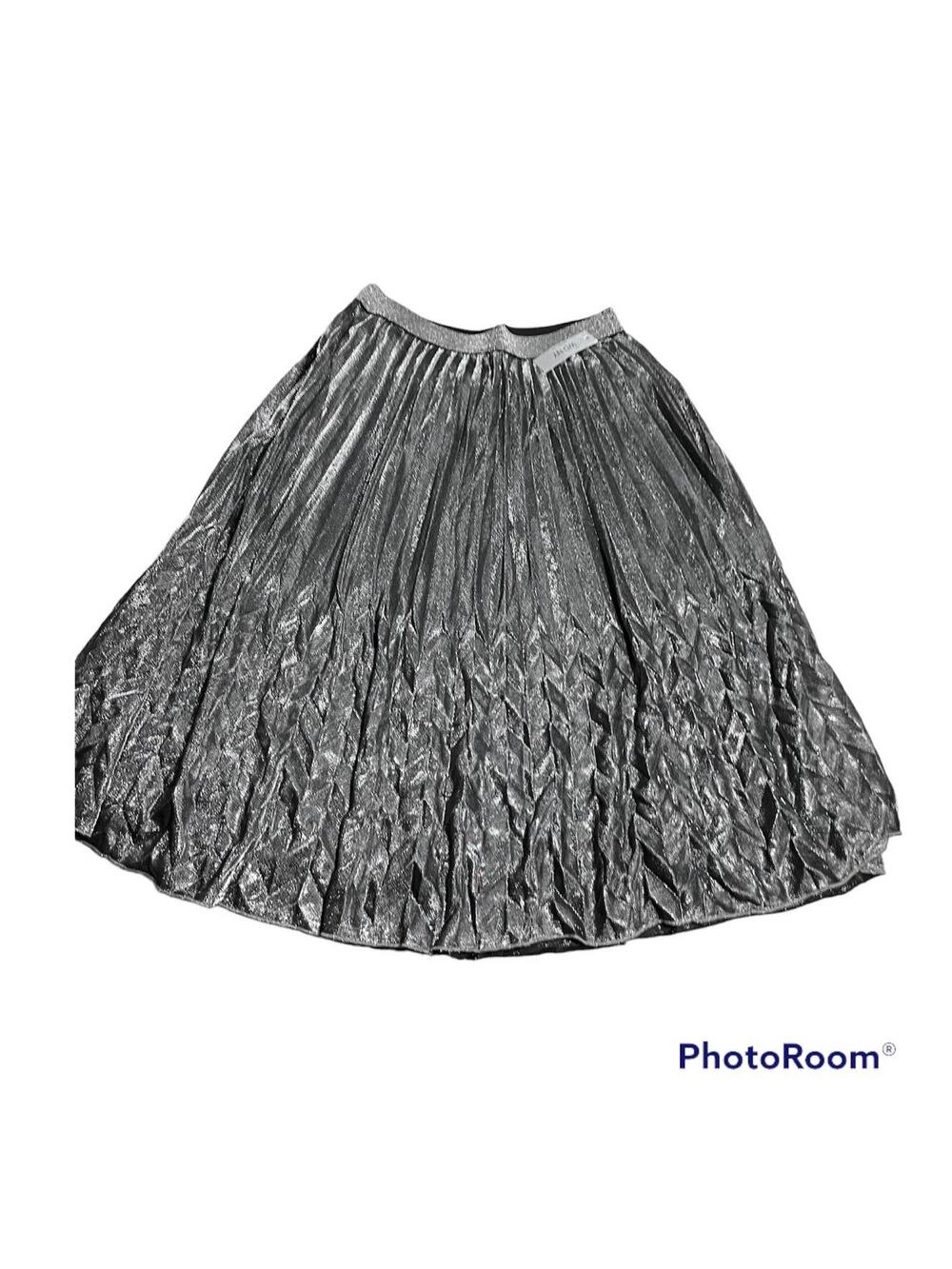 NWT WDNY Women's Size 1X Plus Pleated Midi Skirt Silver Metallic